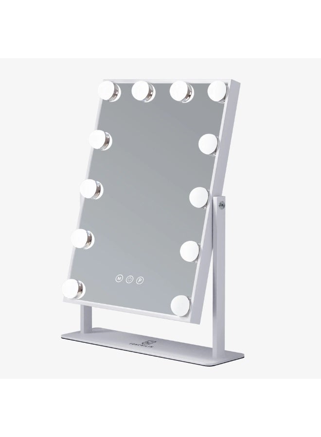 HOME TASTE Hollywood Vanity Mirror with 12 LED Lights – 35×8×48 cm Lighted Makeup Mirror, 3 Color Modes, Touch & Dim Control, Tabletop & Wall Mount, White/Black - Image 1